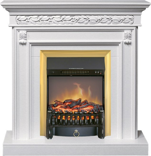 Каминокомплект Valletta - Белый (Ширина 1040 мм) с очагом Fobos FX M Brass