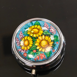 Сувенирный контейнер для хранения мелочей с ручной росписью Палех "Подсолнухи"