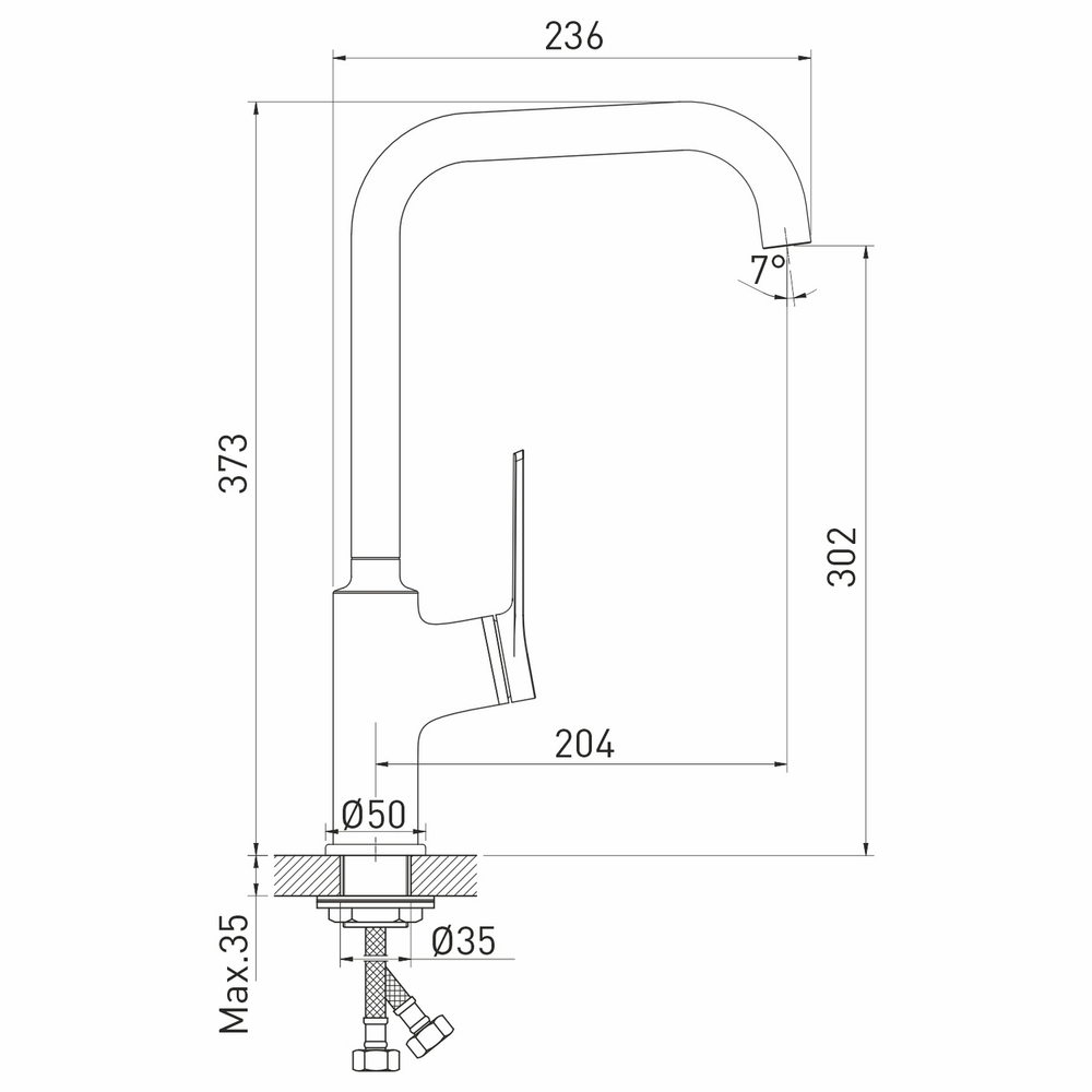 Смеситель для кухни 35k MIXLINE ML24-032 "Unito" высокий излив боковая ручка
