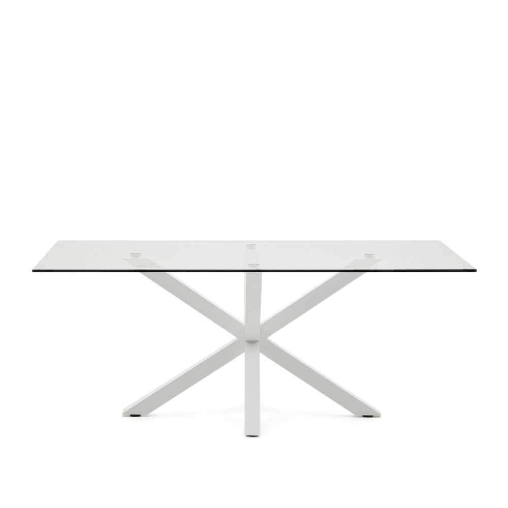 Стеклянный стол Arya с белыми стальными ножками 200x100