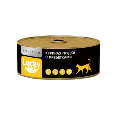 Lucky bits консервы для кошек куриная грудка с креветками, 100гр.