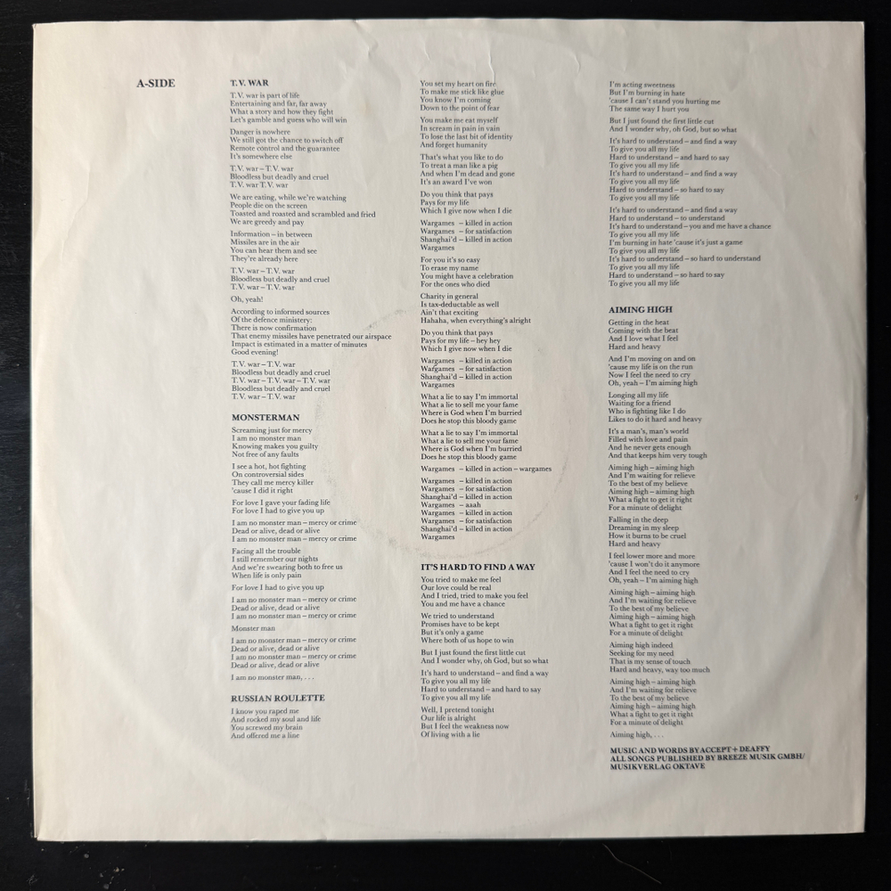 Accept ‎– Russian Roulette (Скандинавия 1986г.)