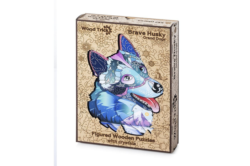 Храбрый Хаски с кристаллами Swarovski от Wood Trick - сборные пазлы причудливой формы, это картины, которые вы собираете сами
