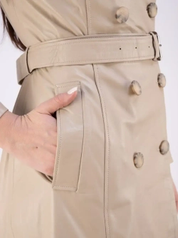 Тренч длинный кожаный с поясом плащ на весну