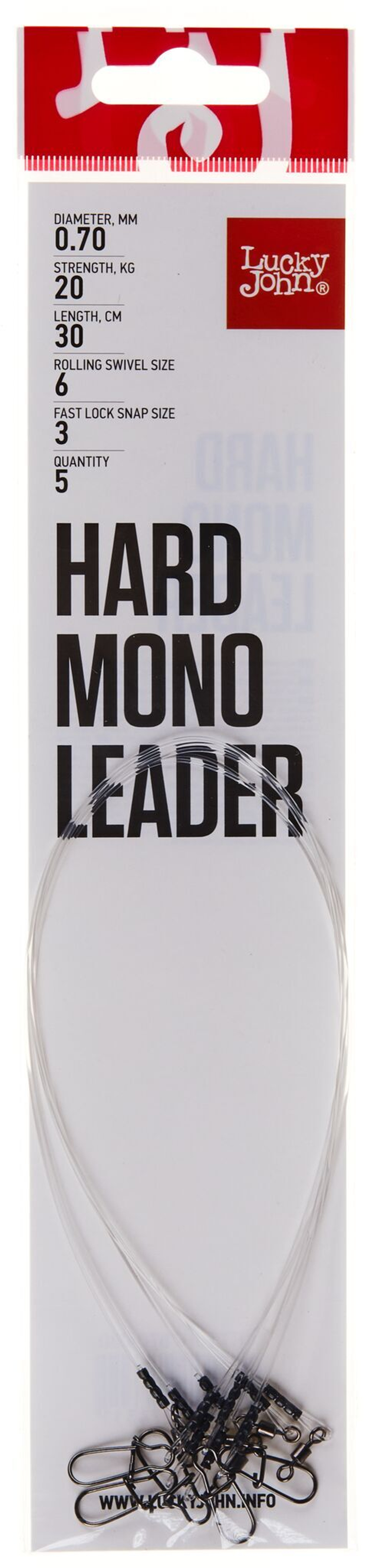 Поводки LJ HARD MONO оснащ. вертл. и застеж. 20кг 30см 5шт.