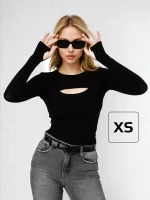 Лонгслив с вырезом трикотажный базовый