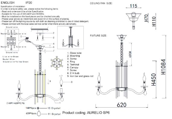 Подвесная люстра Crystal Lux AURELIO SP6 GOLD+CHROME/TRANSPARENT