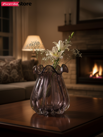 Ваза для цветов 27 см. стеклянная с горлышком "Волна"