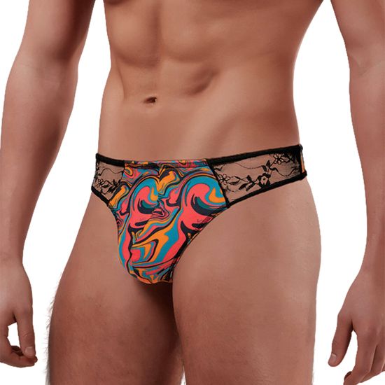 Мужские трусы тонги разноцветные с кружевными вставками Doreanse 1032