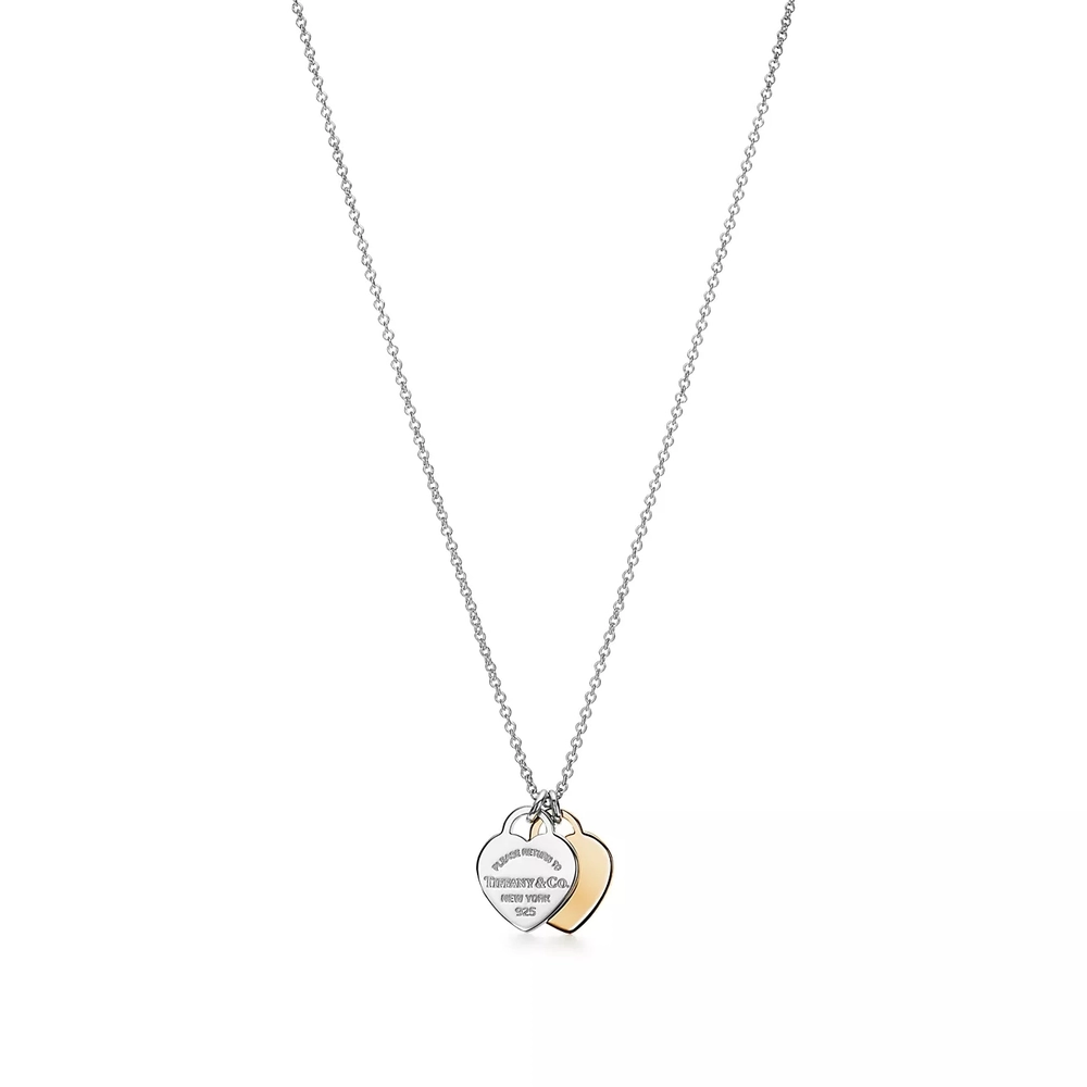 Подвеска из серебра и золота 18k(750проба), Tiffany💙 Двойные сердечки, В наличии.