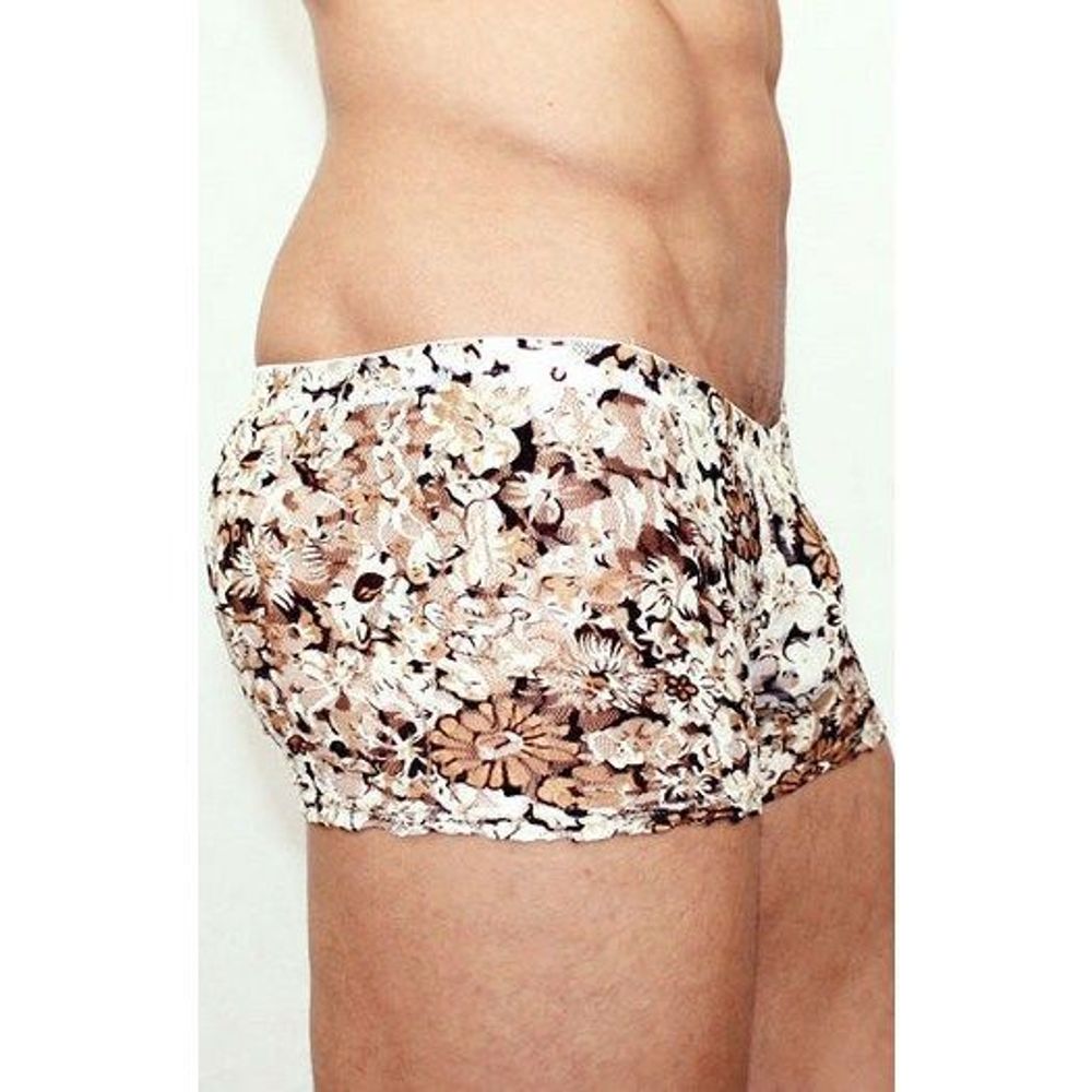 Мужские трусы боксеры бежевые с цветами Romeo Rossi Boxer RR00228