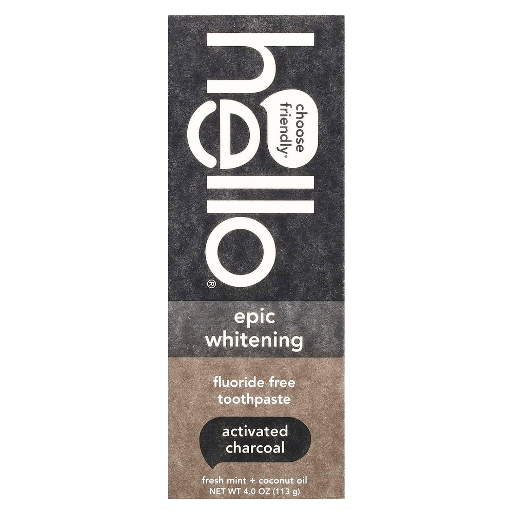 Hello, Epic Whitening, зубная паста без фторидов, активированный уголь, свежая мята и кокосовое масло, 113 г (4 унции)