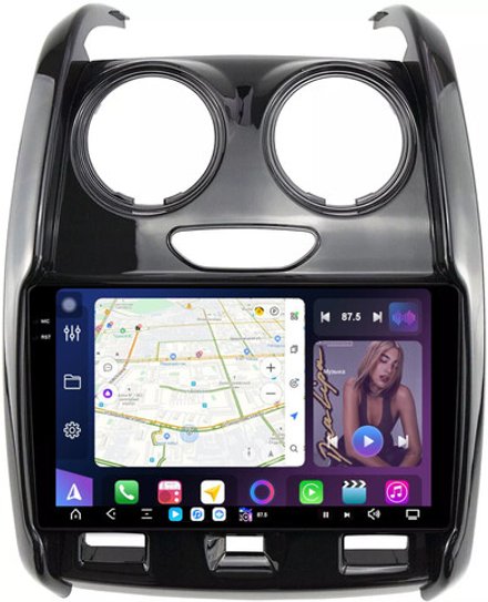 Магнитола для Renault Duster 1 2015-2020, Lada Largus 2021+ (без мультируля, рамка большая глянец) - FarCar XXL9-7088A монитор 9.5" 2K QLED на Android 14, TS20, 8+256Гб, CarPlay, 4G SIM-слот