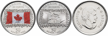 Канада 25 центов, 2015 50 лет Канадскому флагу, набор 2 монеты