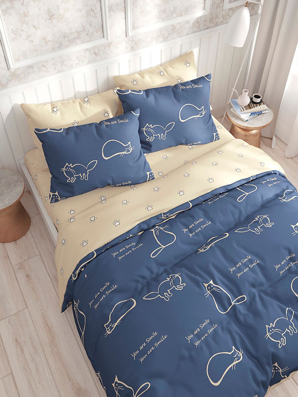 Пододеяльник Сказка "Котики/Котики (компаньон)" 2-сп 175х215 см на молнии , перкаль