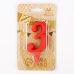 Свеча для торта цифра "Овал" "3", красная, 5,5 см
