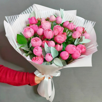 Букет из 9 кустовых пионовидных розочек сорта "Силва Пинк"