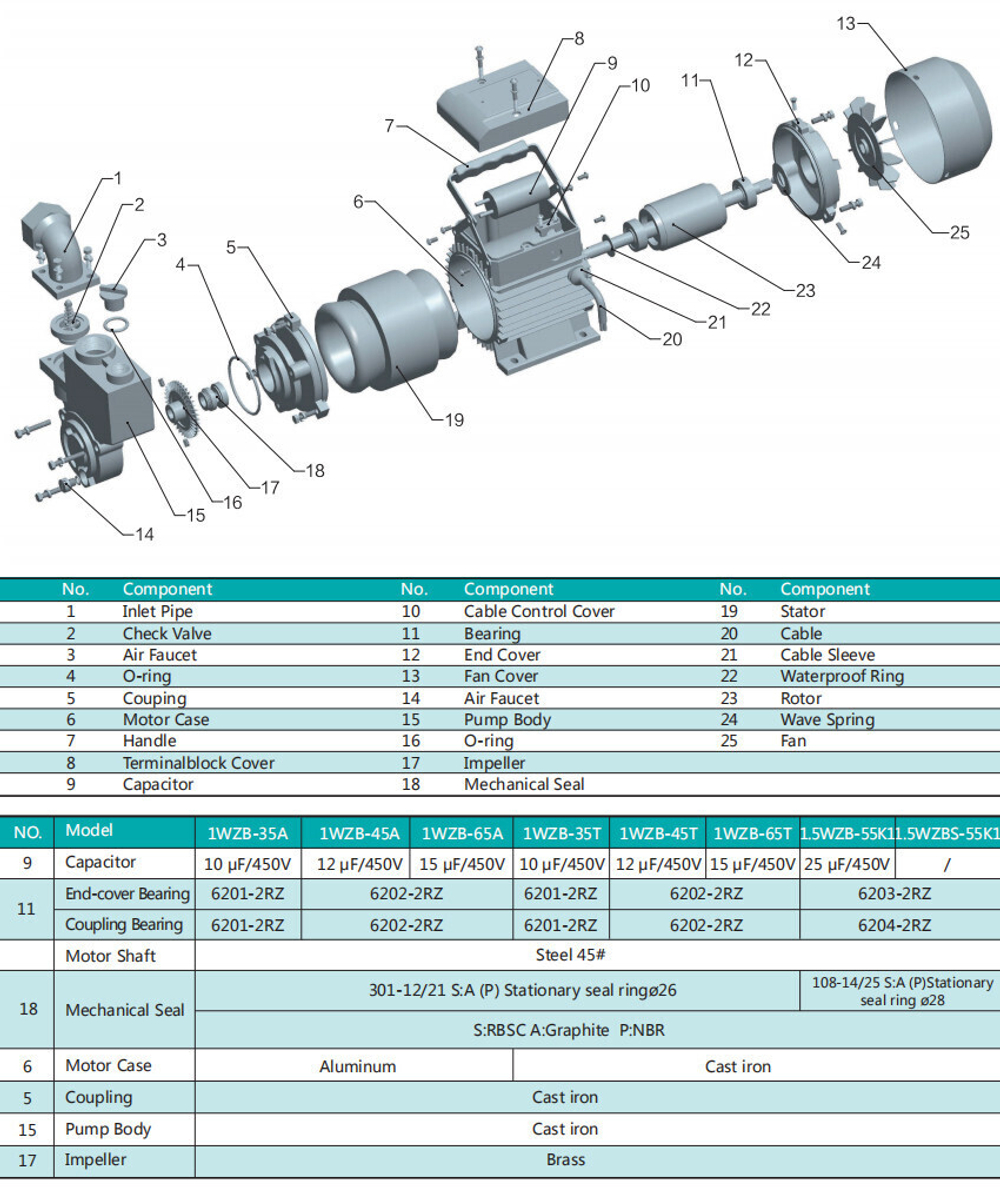 Самовсасывающий поверхностный насос серии WZB, Shimge