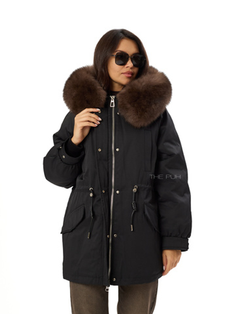 Черная пуховая парка с мехом