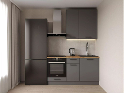 Кухонный гарнитур Антрацит (графит) 1600 мм столешница 38 мм, верхние шкафы 950 мм, ЛДСП, компактная кухня с увеличенным хранением для дачи, студии и малогабаритной квартиры