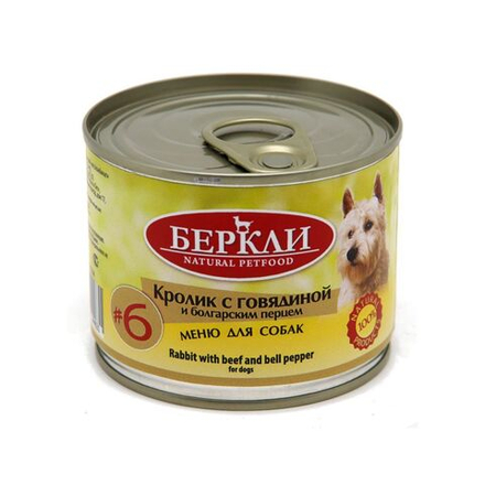 Консервы для собак №6 Кролик с говядиной и болгарским перцем, 200г Беркли