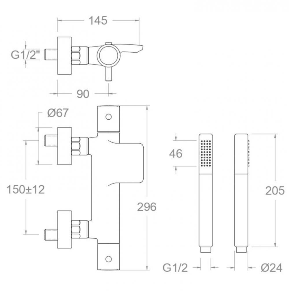 Смеситель термостатический для ванны (каскад) с душевым комплектом ODISEA 393901DCUC медь
