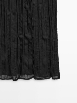 Massimo Dutti Длинное платье с контрастной отделкой и плиссировкой, черный