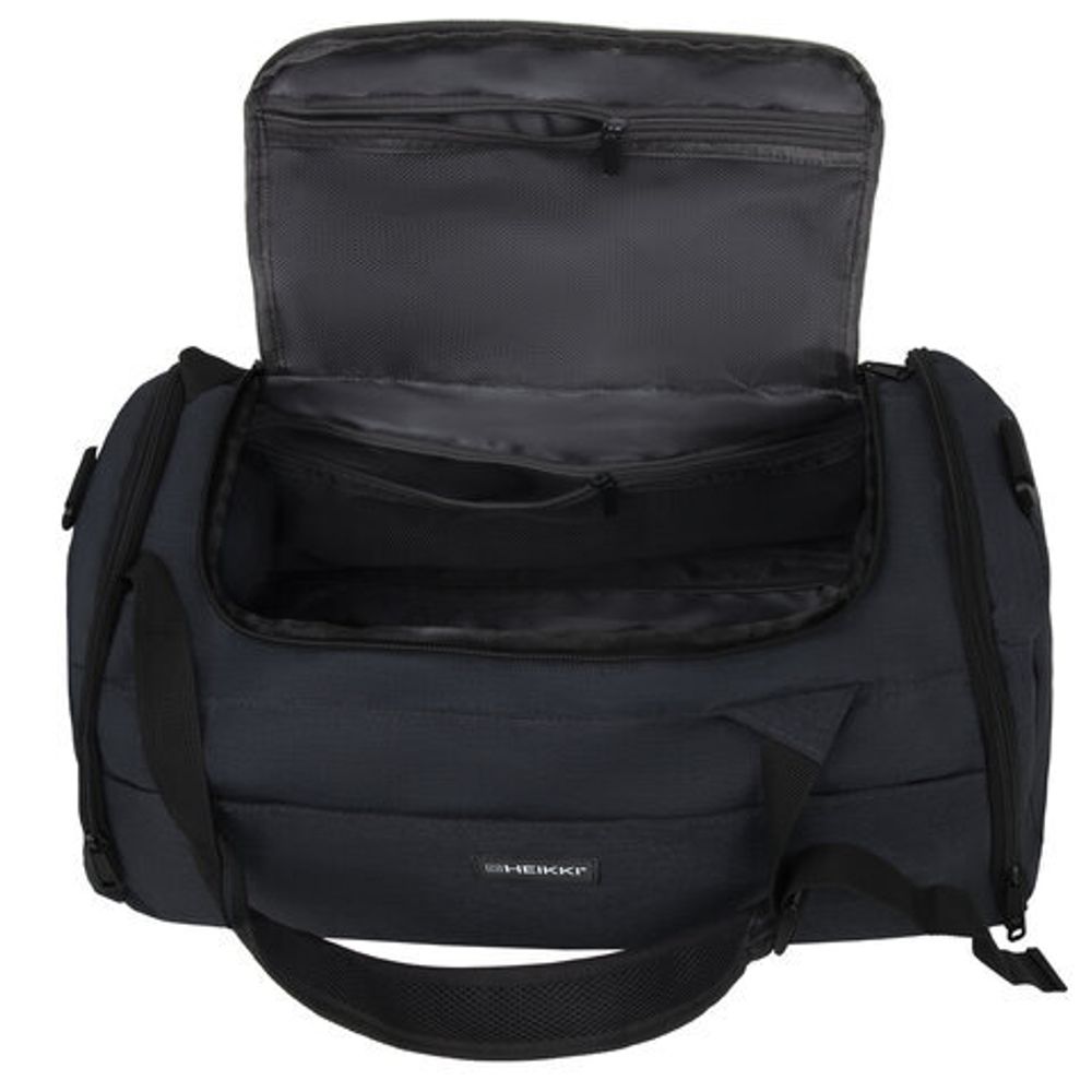 Сумка спортивная HEIKKI TRAVEL (ХЕЙКИ) с отд. для обуви, 7 карманов, темно-серая, 23х48х25 см, 272628