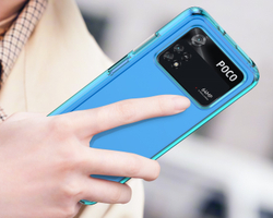 Противоударный чехол с мягкими рамками бирюзового цвета для Xiaomi Poco M4 Pro 4G, мягкий отклик кнопок