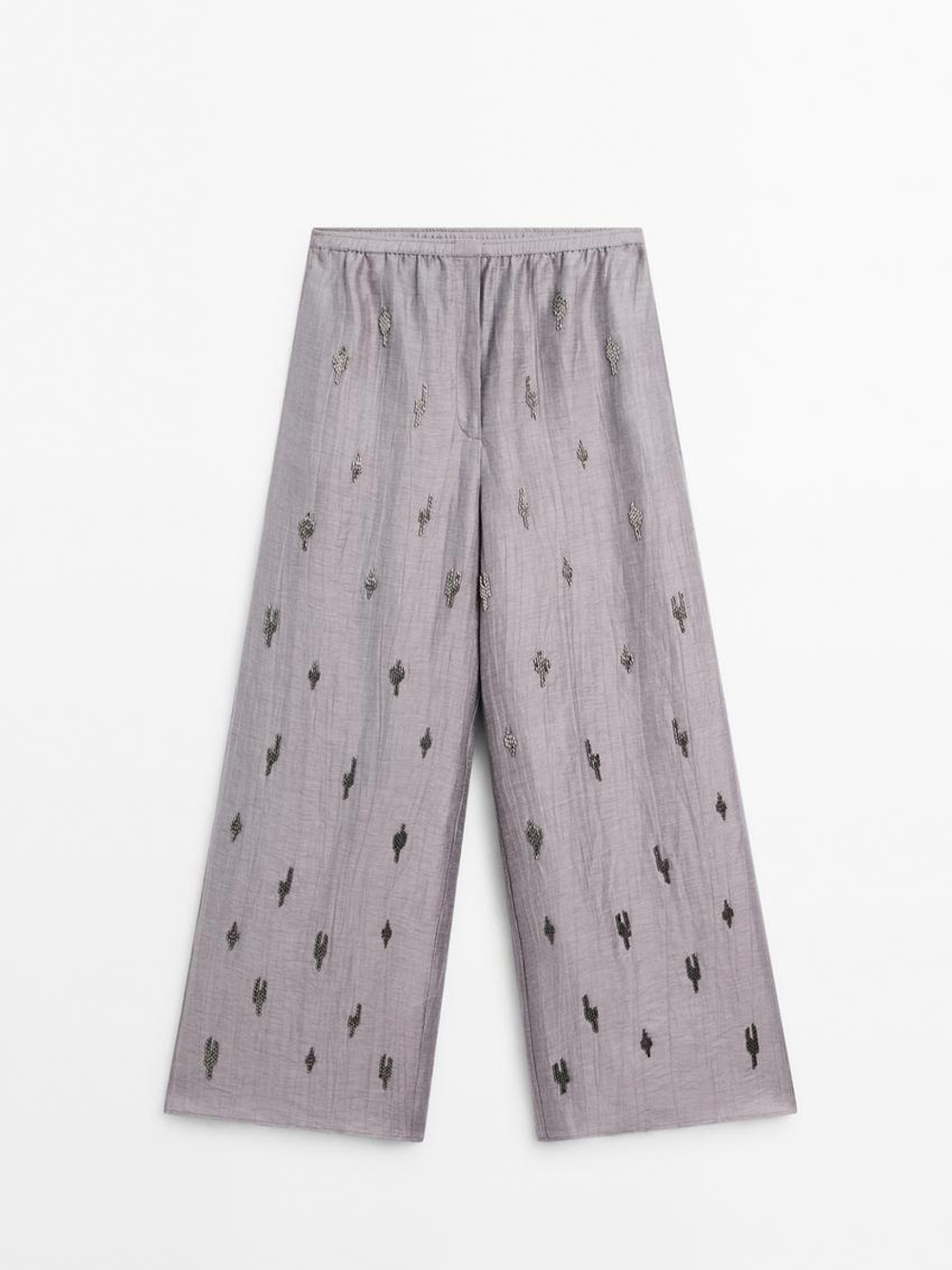 Massimo Dutti Брюки из льняной смеси с вышивкой из бисера, фиолетовый