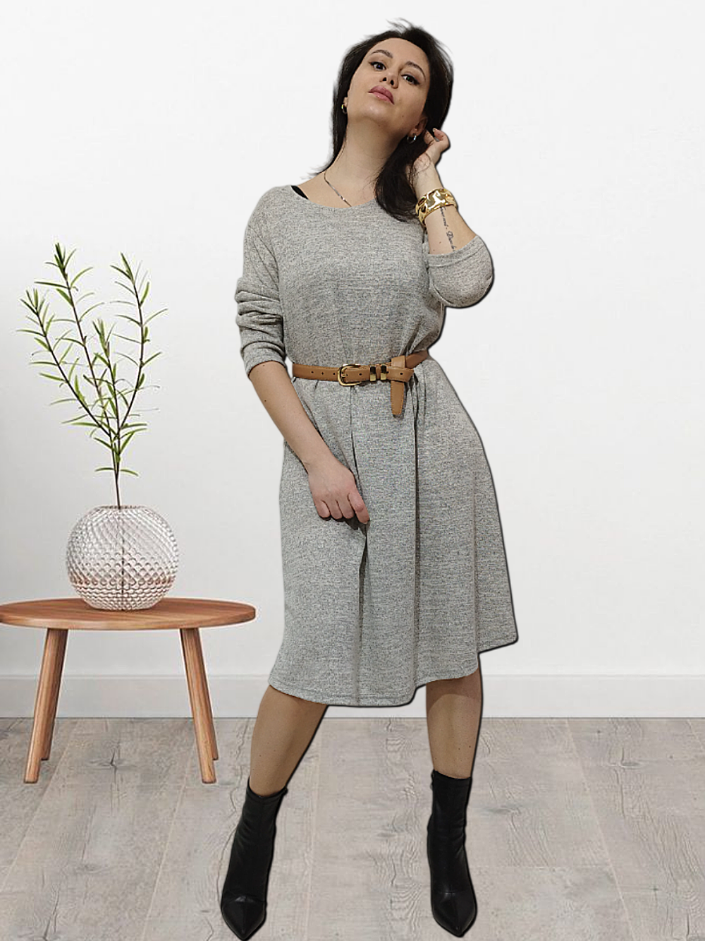 22241 Платье женское трикотаж Ангора серый меланж (60)