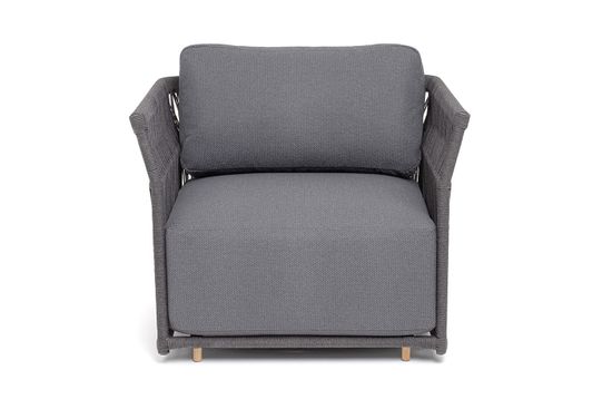 "Лугано" кресло плетеное из роупа, каркас алюминий темно-серый (RAL7024) муар, роуп темно-серый круглый, ткань темно-серая YB25-0027