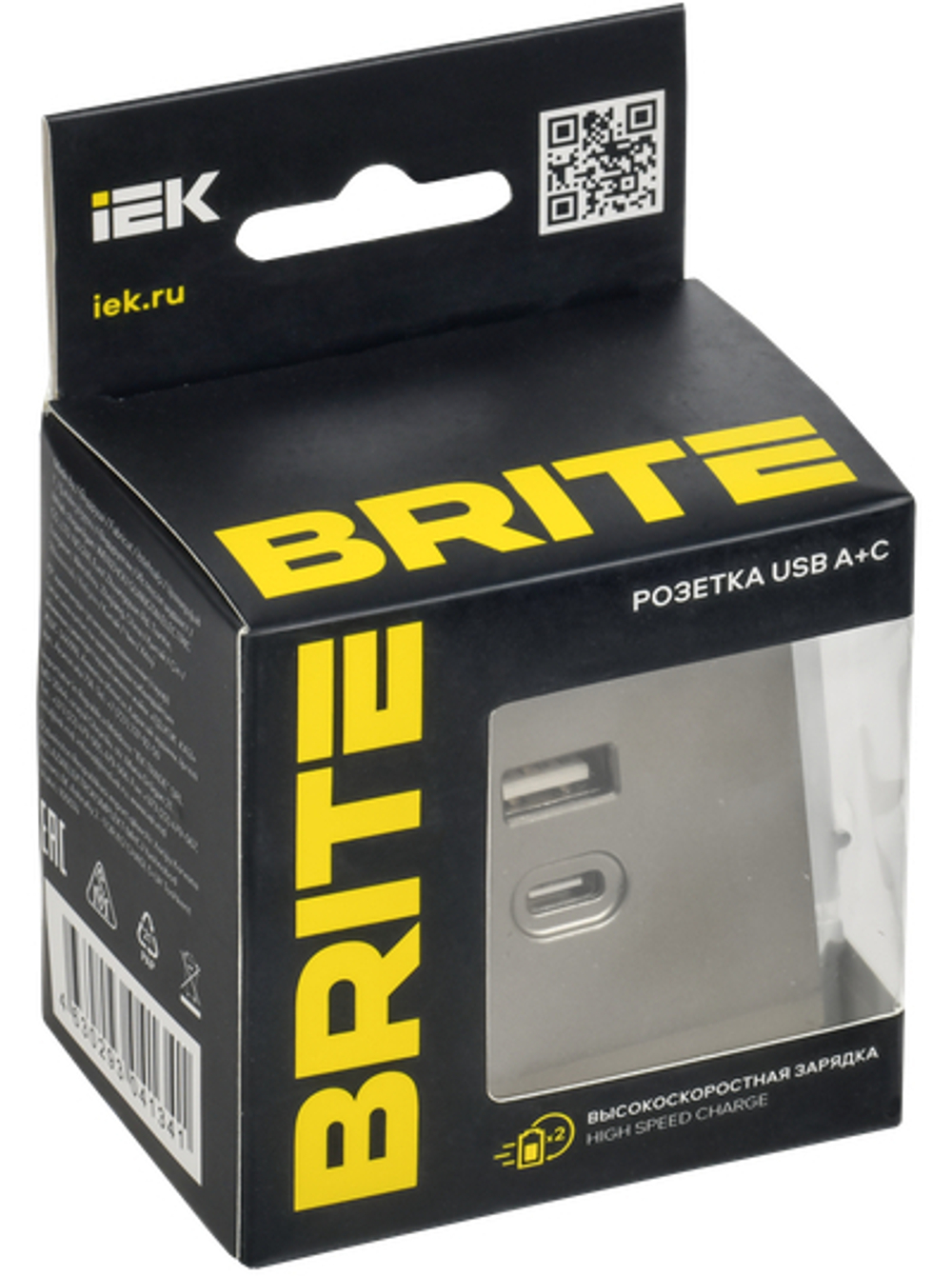 BRITE Розетка USB A+C 45Вт высокоскоростная зарядка РЮ11-2-БрШ шампань IEK