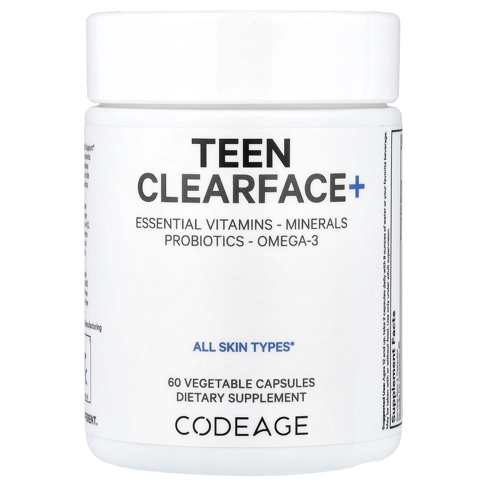Codeage, Teen Clearface+, добавка для здоровья кожи лица подростков, 60 растительных капсул