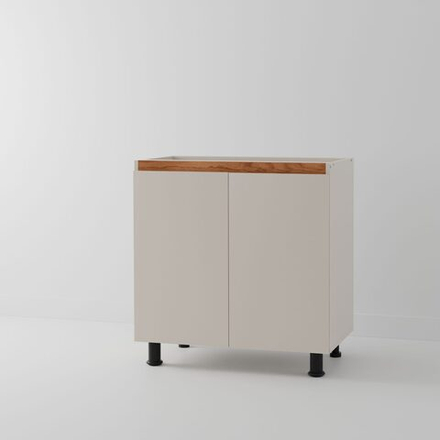 Кухонный модуль напольный 80 см Виго 2 двери без столешницы, с дубовой панелью, на ножках / персидский жемчуг, массив дуба