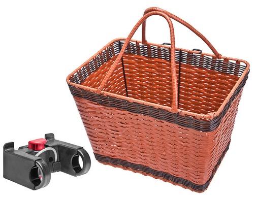 Велокорзина JL-106 передняя универ.плетён, сталь/пластик.,корич., с быстросъём. креплением с ручками