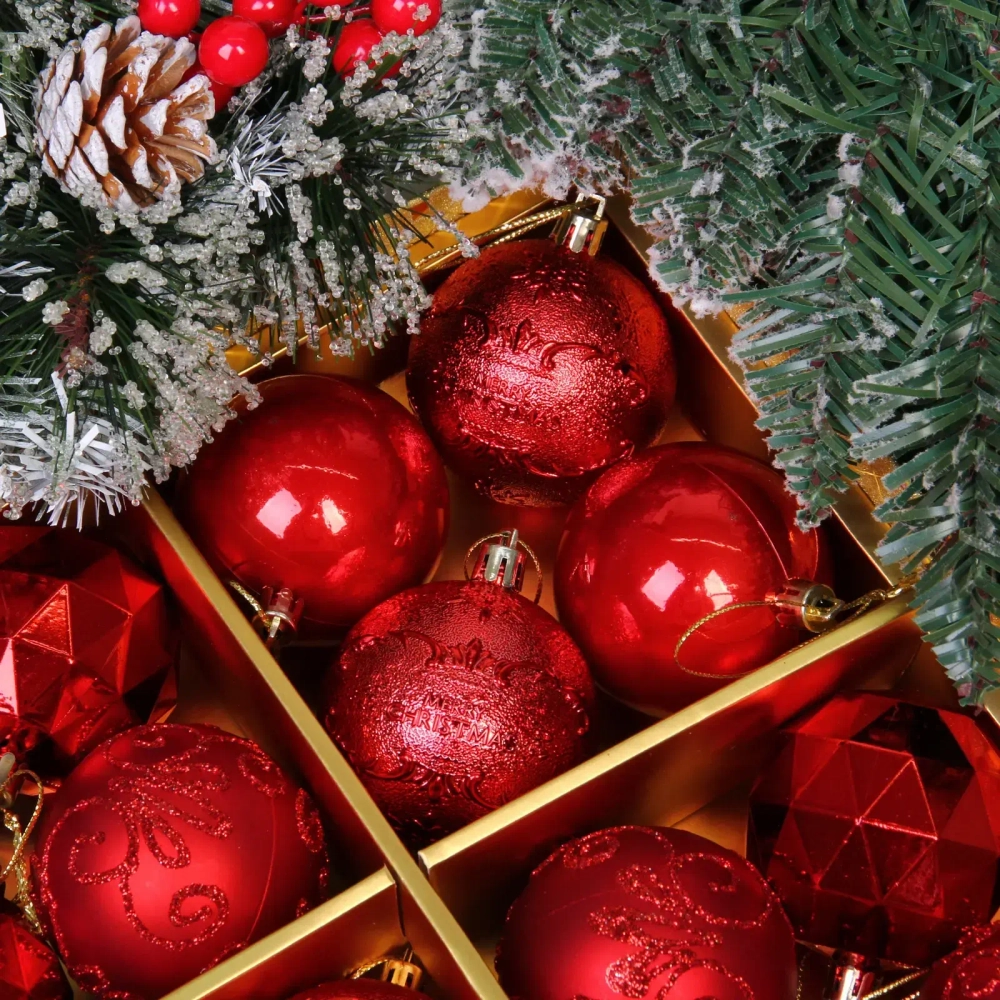 Новогодние шары «Зимняя вечеринка» 6 см (набор 16 шт), Красный