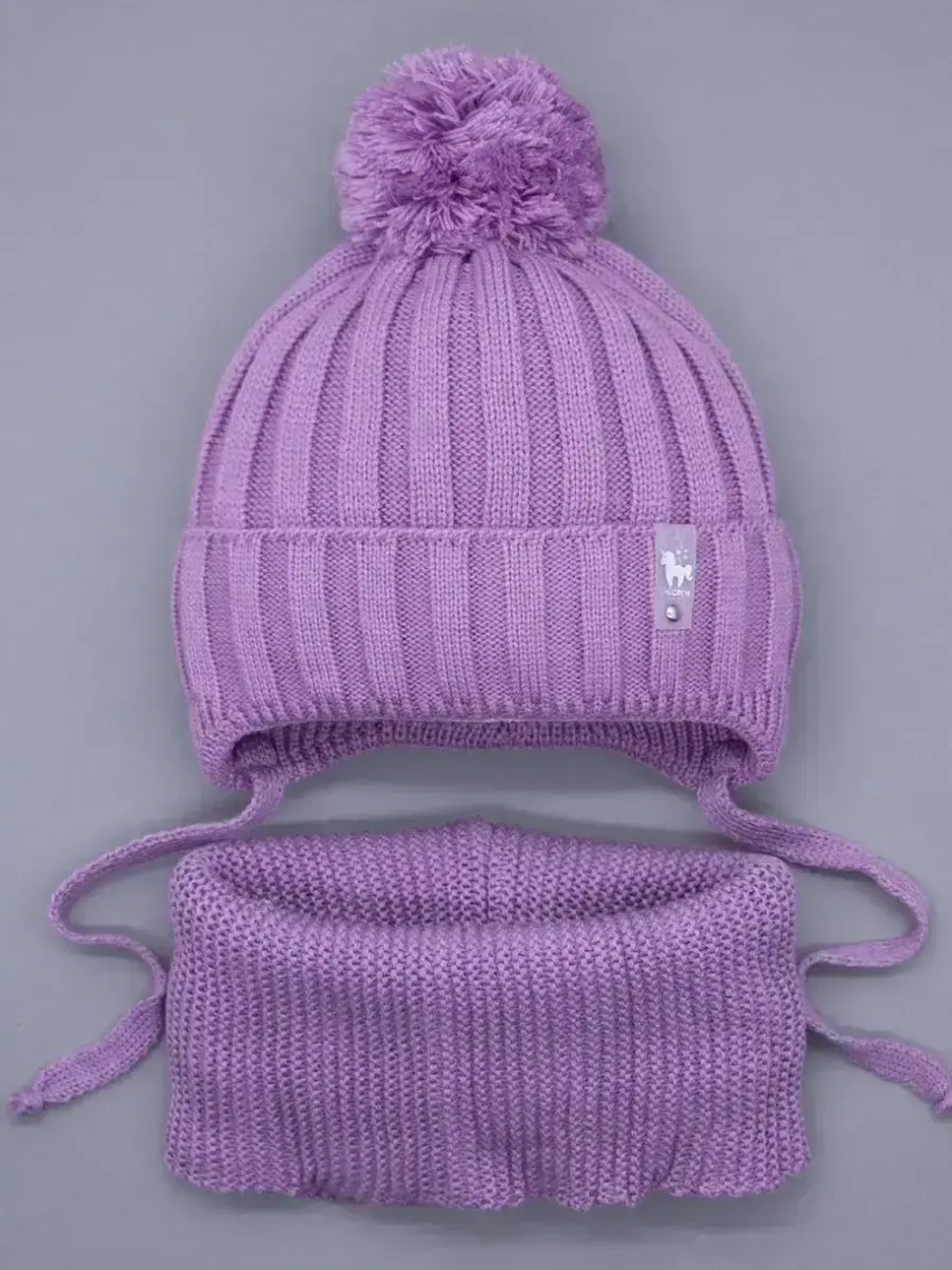 Шапка для девочек осенняя и снуд, фиолетовая