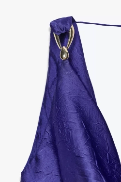 ZARA ПЛАТЬЕ-КОМБИНАЦИЯ МИДИ С ФУРНИТУРОЙ, ЧЕРНИЛЬНО-СИНИЙ