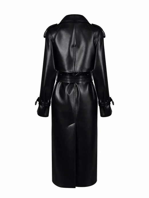 Тренч из эко-кожи черный