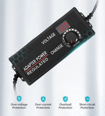 Адаптер регулируемый 3-12v/10A / 5.5мм,угловой HuaZhenYuan-009