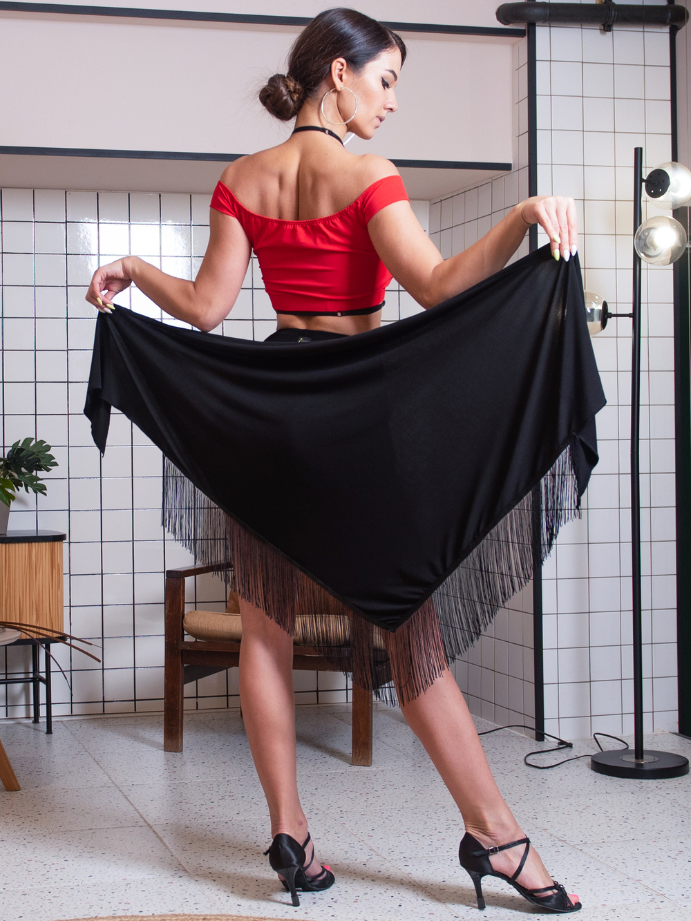 Lady scarf skirt, black