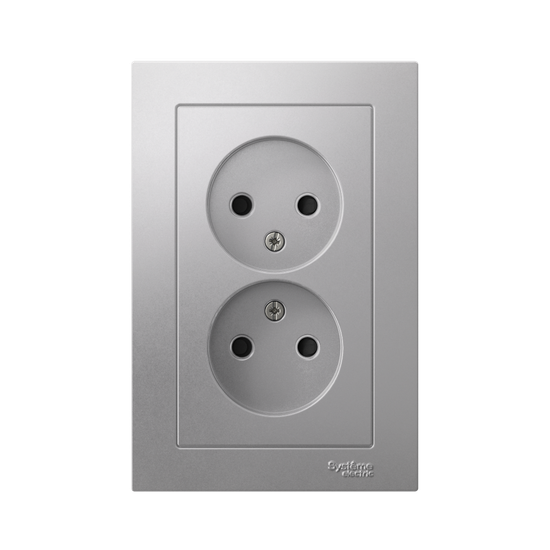 Розетка 2-м СП AtlasDesign 16А IP20 без заземл. защ. шторки в сборе алюм. SE ATN000322