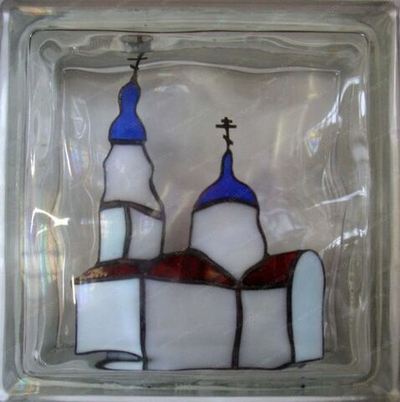 Стеклоблок декоративный  19x19x8 см ВИ_017 (Б) Церковь