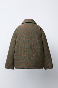 ZARA КУРТКА В КЛЕТКУ С ЗАСТЕЖКАМИ-ТОГГЛ, ОЛИВКОВЫЙ