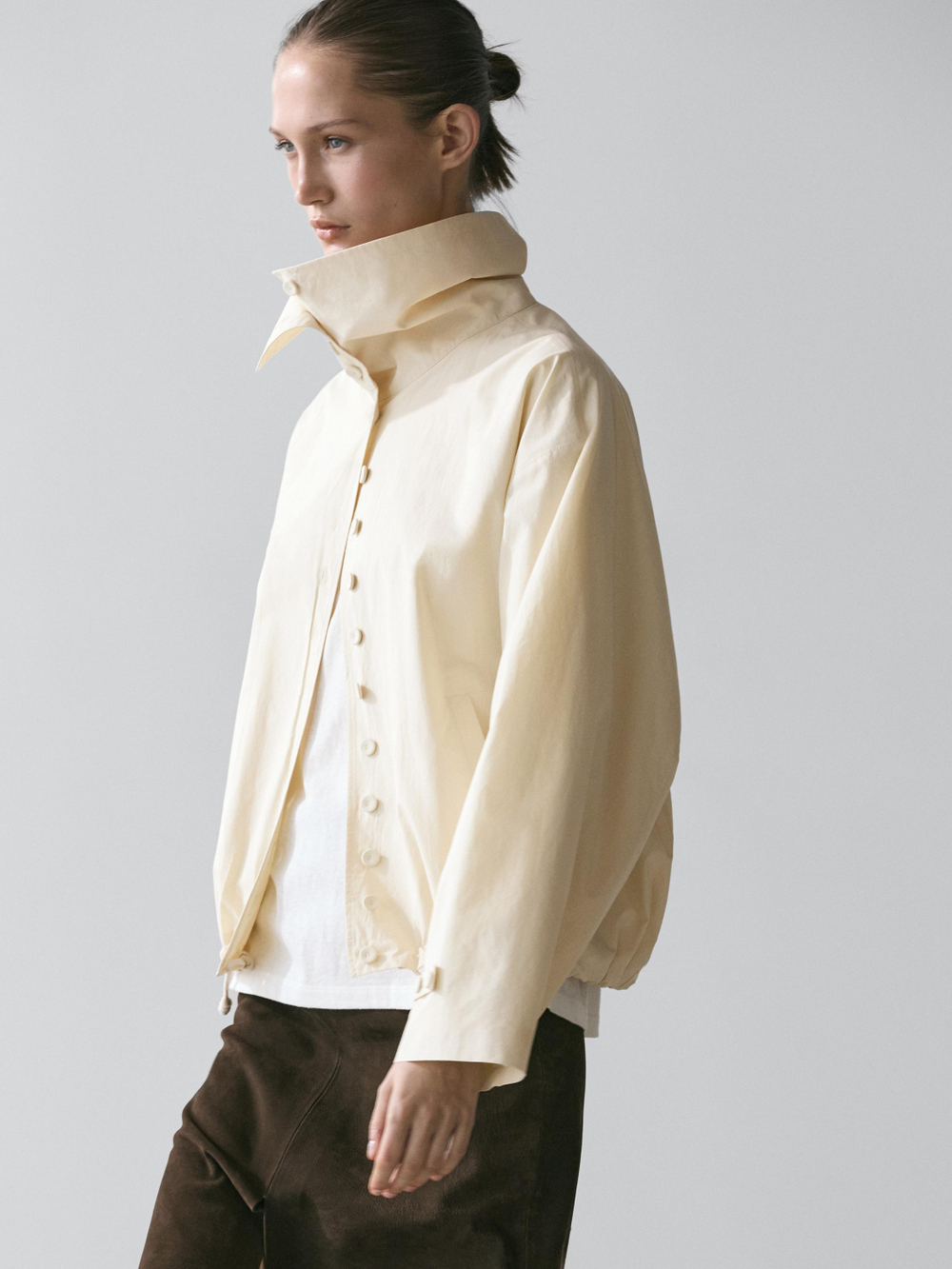 Massimo Dutti Куртка из хлопка с пуговицами, натуральный/кремовый