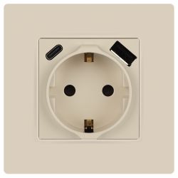 Розетка ЭРА Серия 12 12-4108-02 2P+E 16A-250В со шторками с USB type-A+C 5В-3А слоновая кость | Эра 12