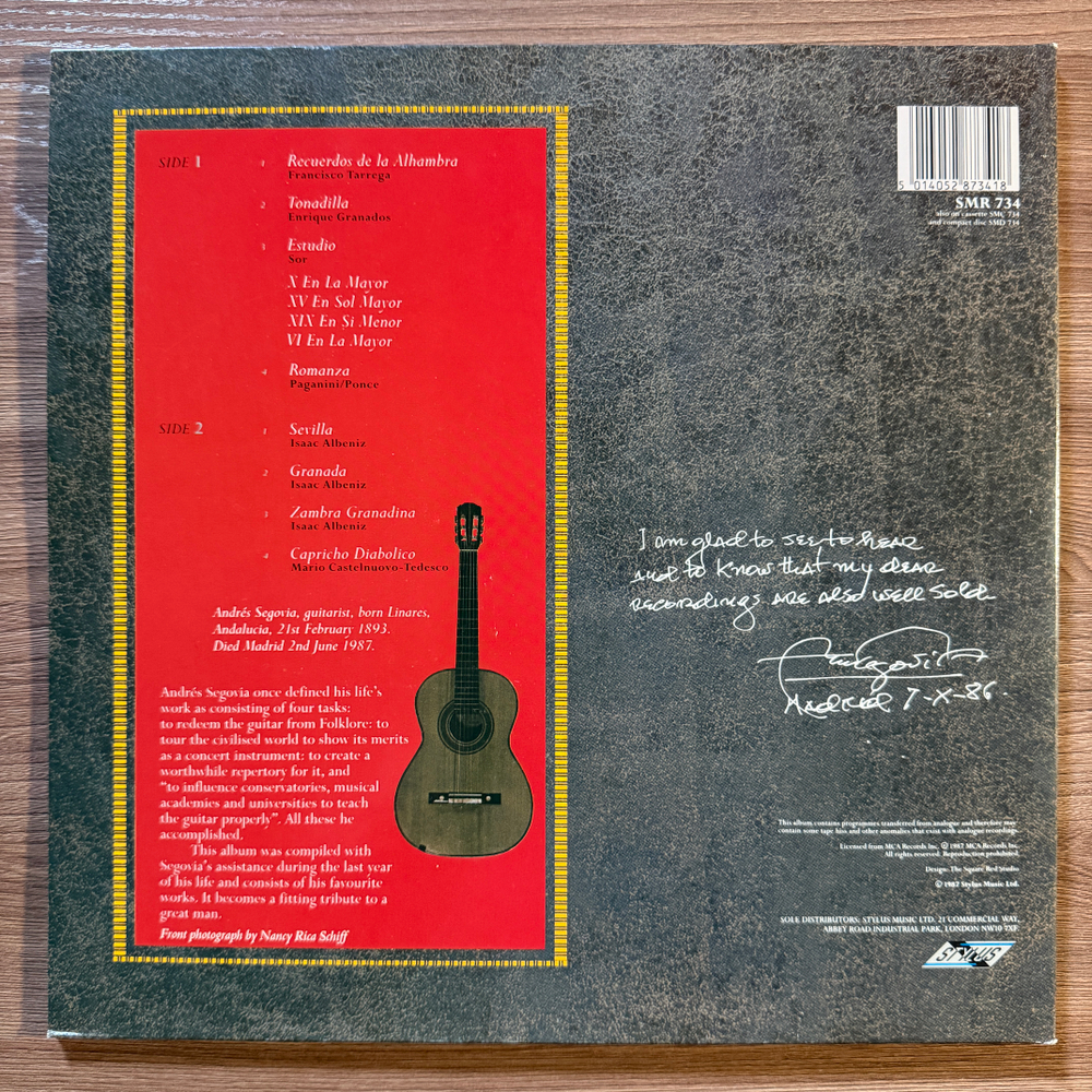 Andrés Segovia ‎– A Portrait Of Andrés Segovia My Favourite Works (Англия 1985г.) Т