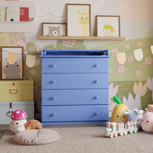 Пеленальный комод деревянный Алиса с откидным столиком, 80х44х88 см, детский широкий комод с 4 ящиками для хранения вещей из массива сосны, синий