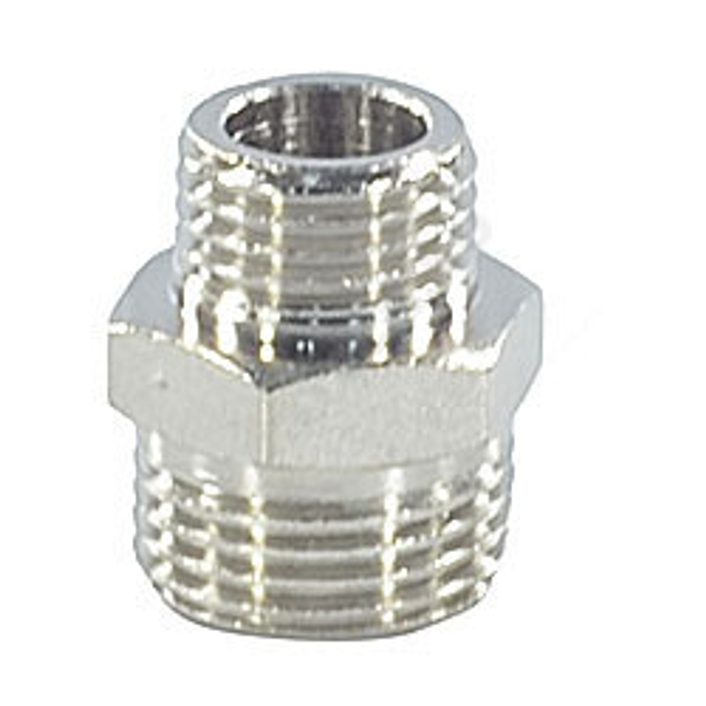 Ниппель латунь никель переходной Ду 32х15 (1 1/4"х1/2") НР VALFEX VF.580.N.114.012